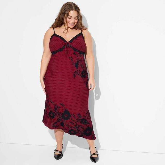 Womens Lace Trim Midi Slip Dress - Wild Fable Burgundy/Black Floral 4X Product Image