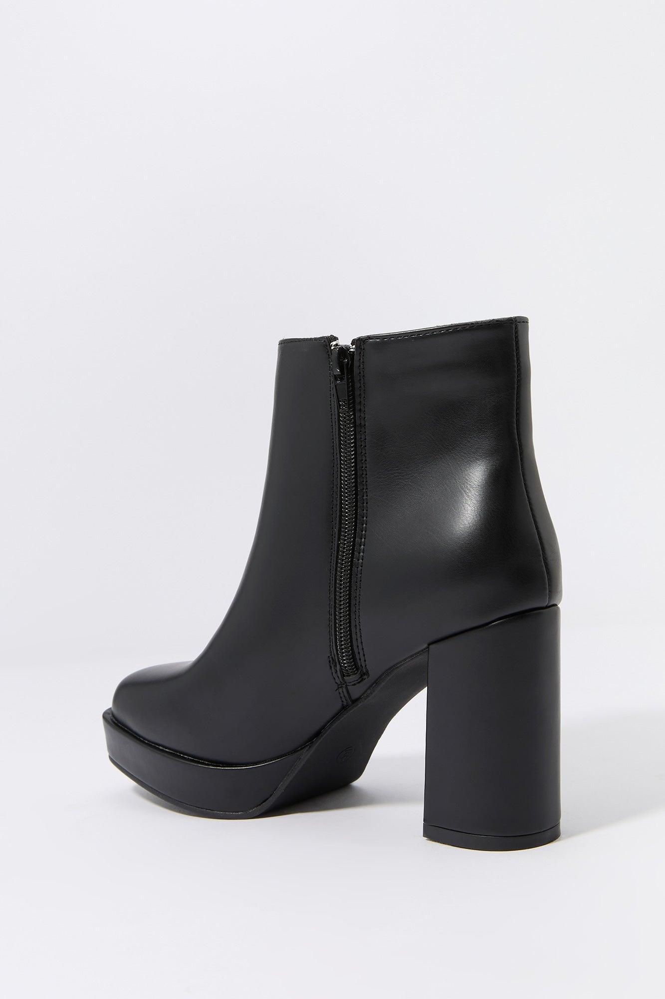 Faux Leather Platform Heeled Boot Female Product Image