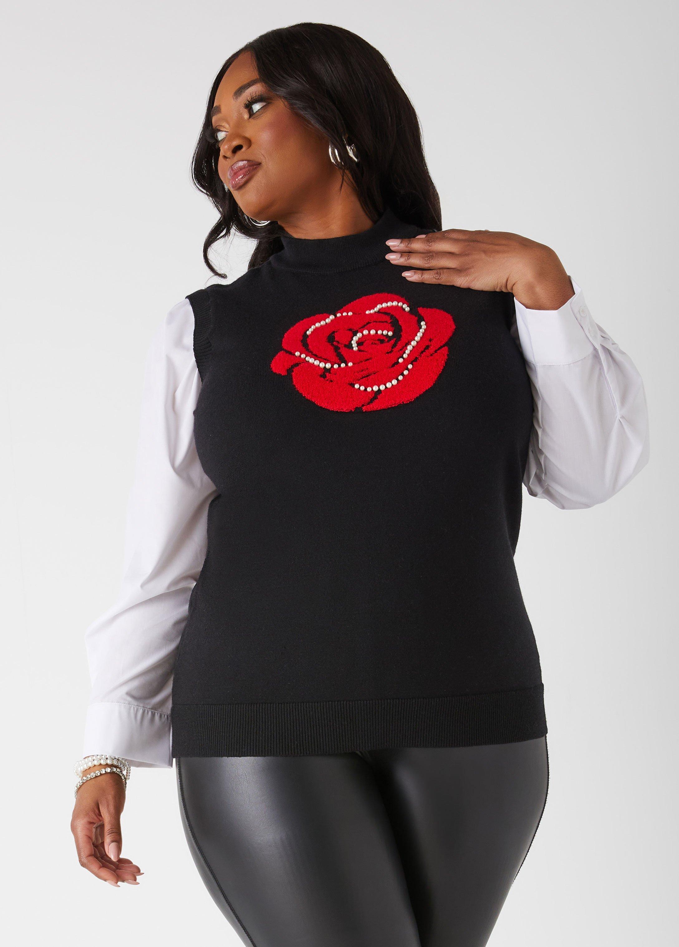 Embellished Rose Paneled Sweater Product Image