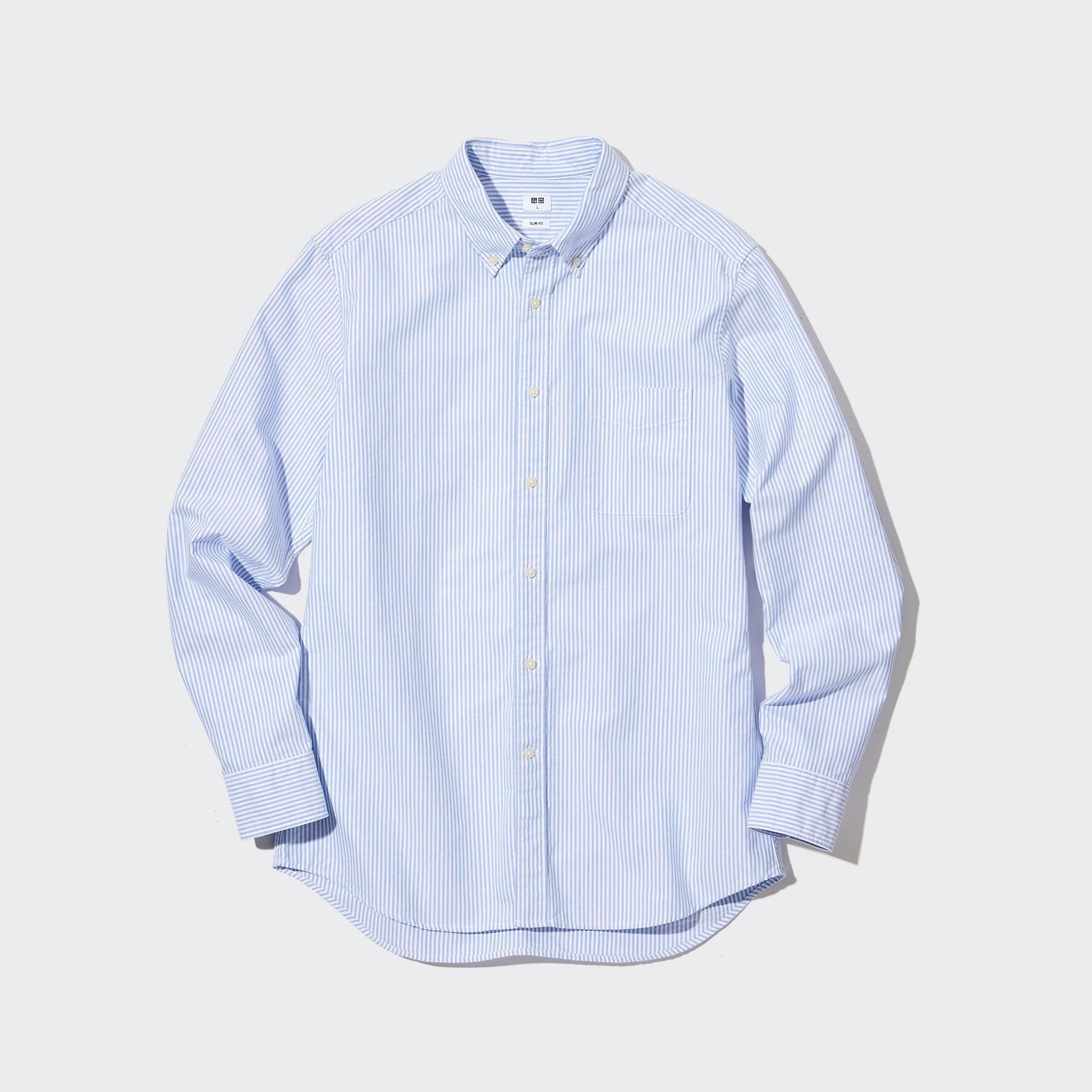 Mens Oxford Striped Slim-Fit Long-Sleeve Shirt (2022 Edition) Blue 3XL UNIQLO US Product Image