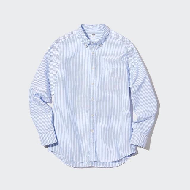 Mens Oxford Striped Slim-Fit Long-Sleeve Shirt (2022 Edition) Blue 3XL UNIQLO US Product Image