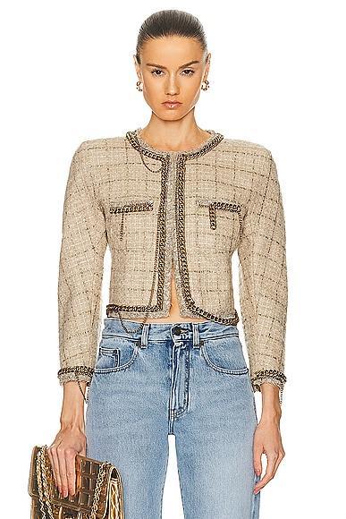 R13 Chain Embellished Crop Wool & Mohair Blend Tweed Jacket Product Image