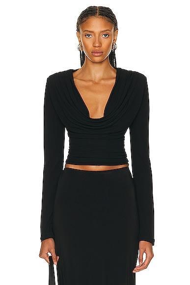 Interior The Carla Draped Plunge Neck Jersey Top Product Image