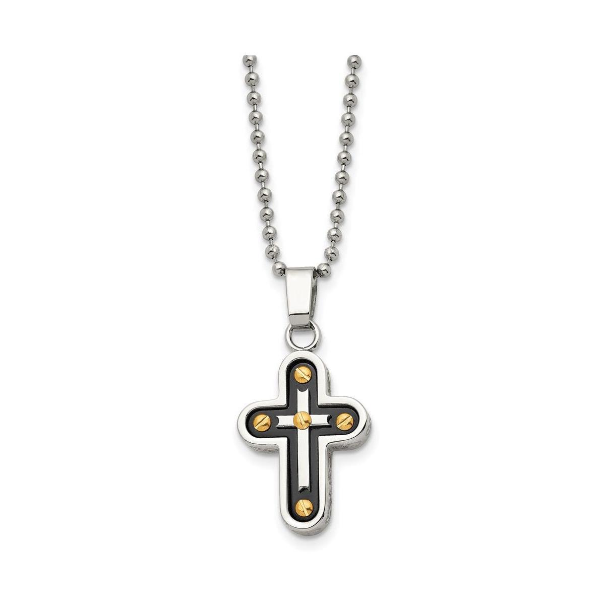 Chisel Black and Yellow Ip-plated Cross Pendant Ball Chain Necklace Product Image