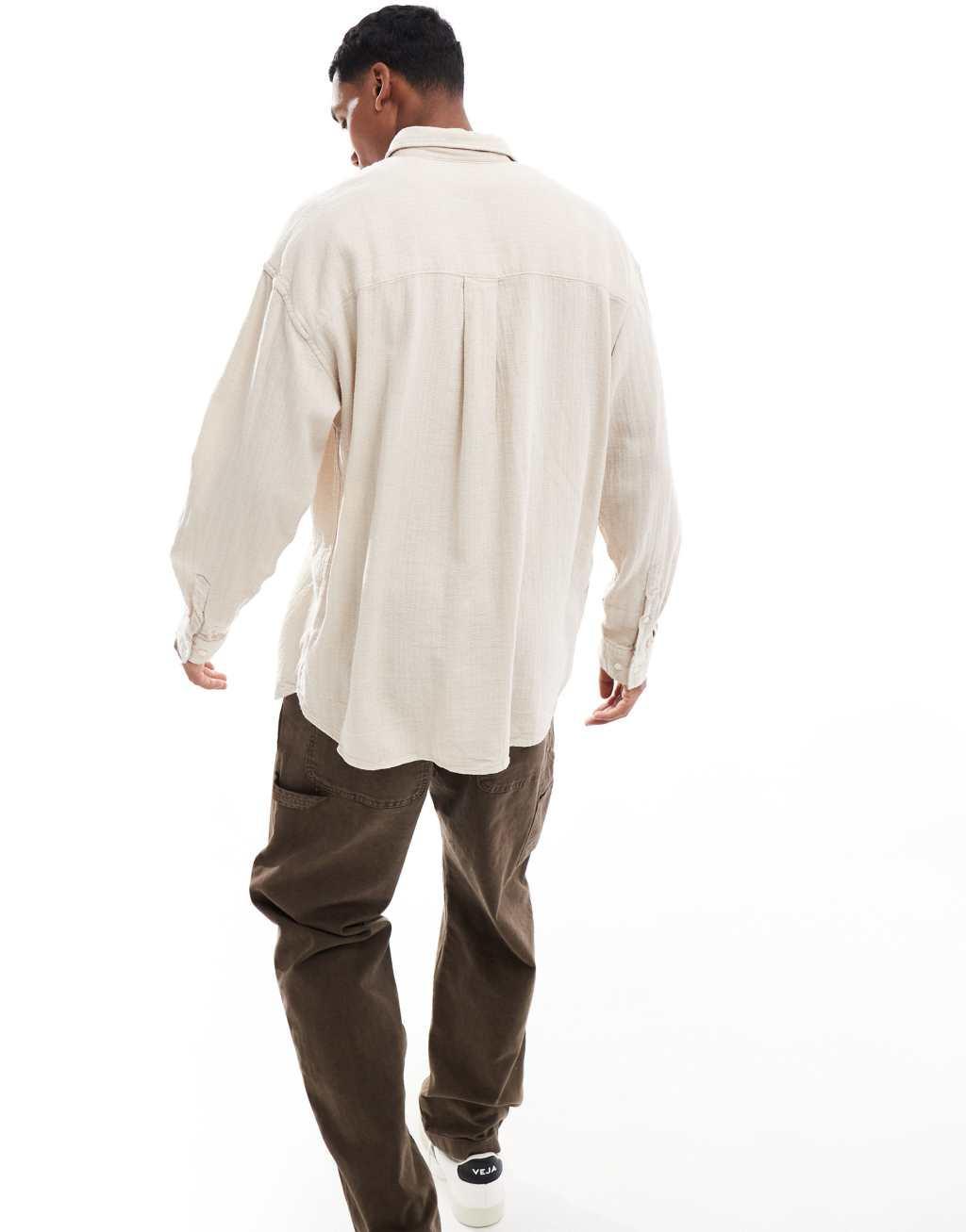 Jack & Jones oversized textured shirt in beige Product Image