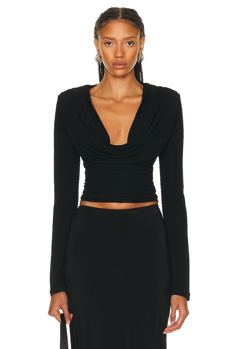 Interior The Carla Draped Plunge Neck Jersey Top Product Image