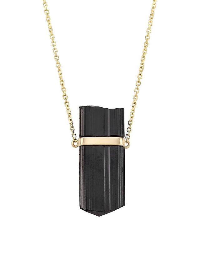 Womens 18K Yellow Gold & Black Tourmaline Pendant Necklace Product Image