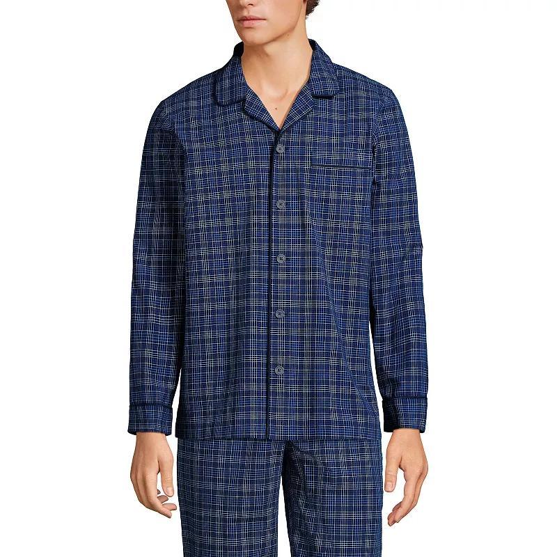 Mens Lands End Broadcloth Pajama Sleep Shirt Blue Product Image