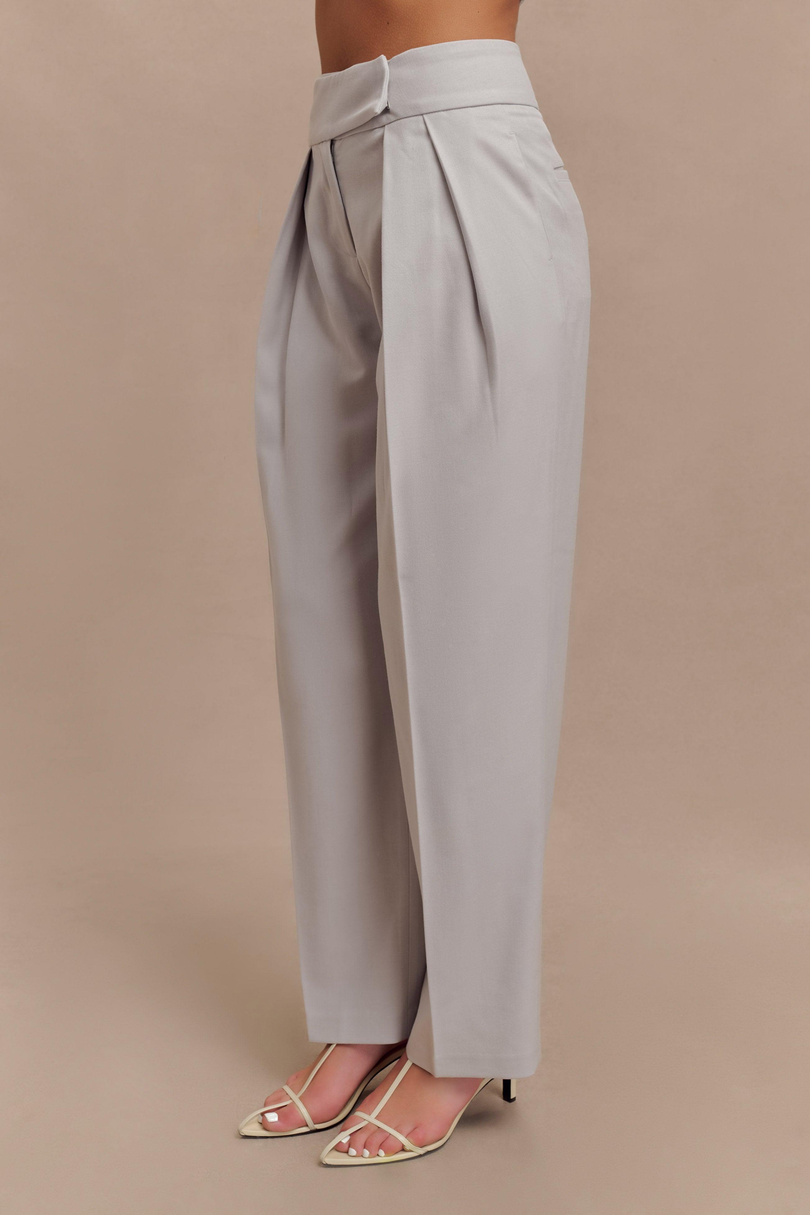 Penelope Pleated High Waisted Pants - Grey Product Image