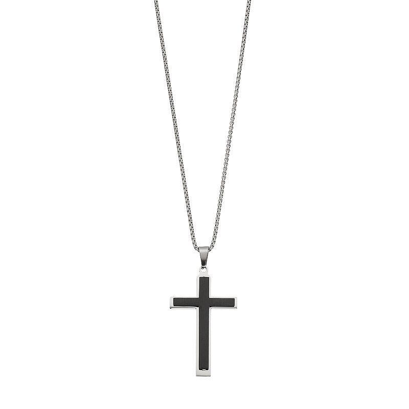 LYNX Mens Black Two Tone Stainless Steel Cross Pendant Necklace Product Image