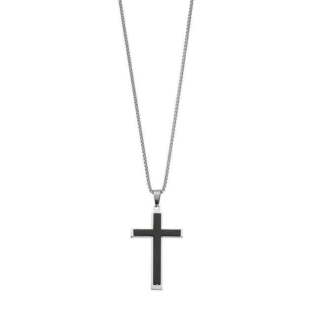 LYNX Mens Black Two Tone Stainless Steel Cross Pendant Necklace Product Image