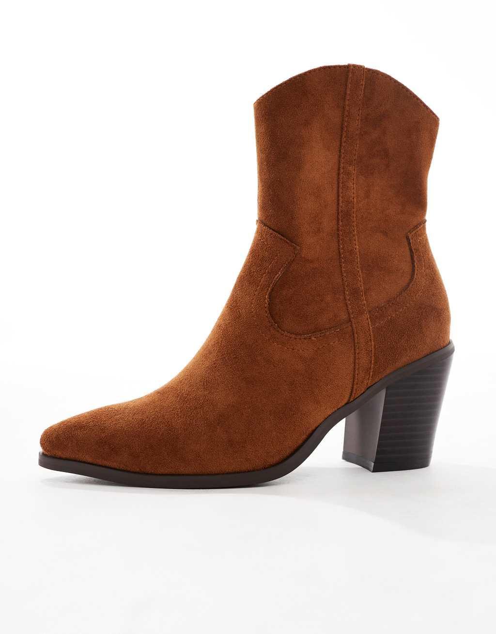 ASOS DESIGN Rational heeled western boots in brown Product Image