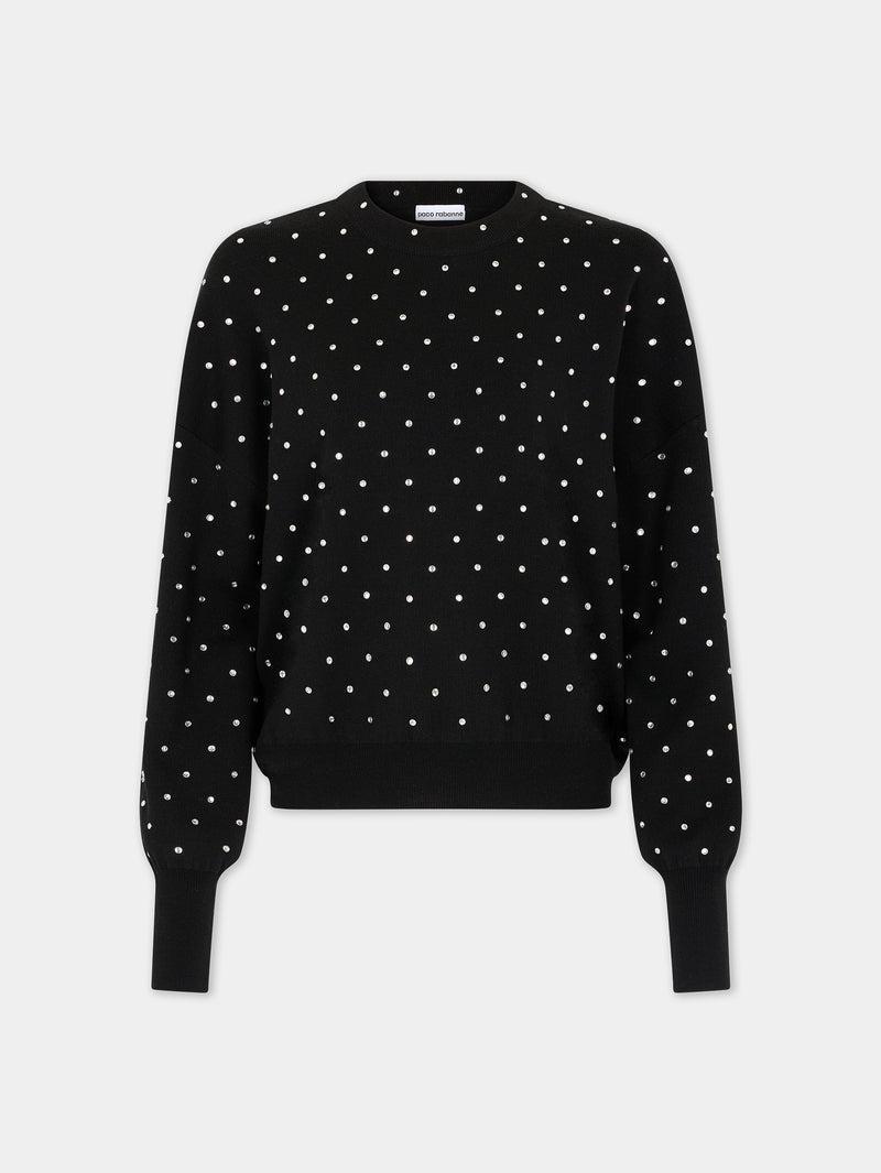 BLACK CRYSTAL-EMBELLISHED SWEATER IN WOOL Product Image