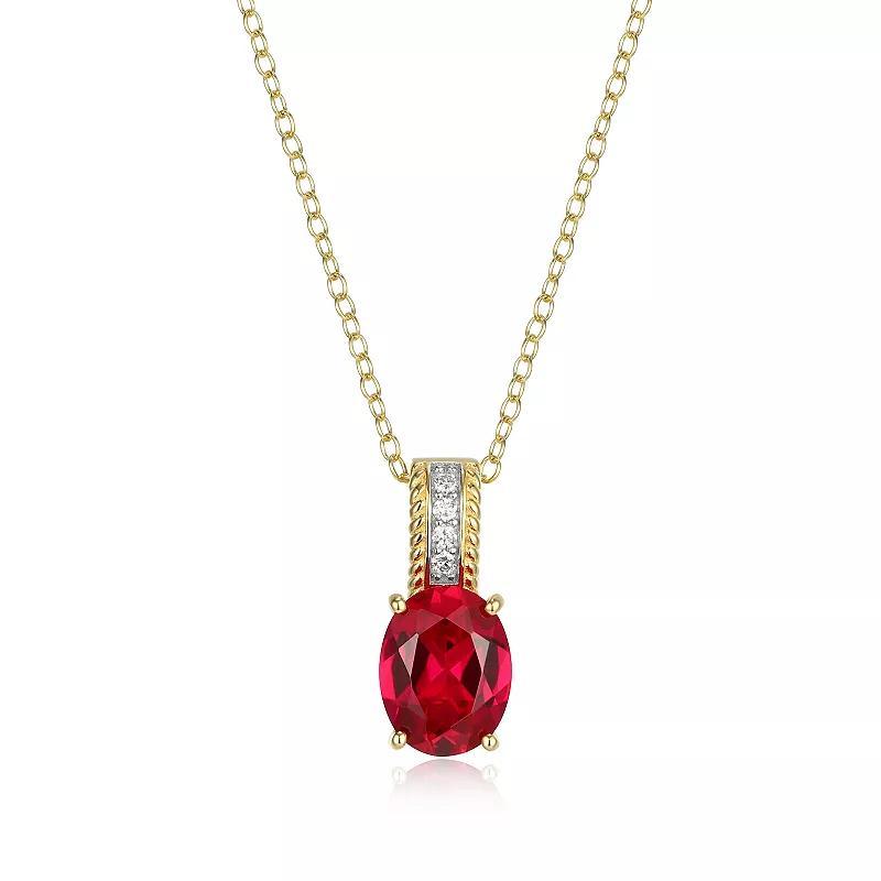 18k Gold Over Silver Lab-Created Ruby & Lab-Grown Diamond Accent Pendant Necklace, Womens Gold Tone Product Image