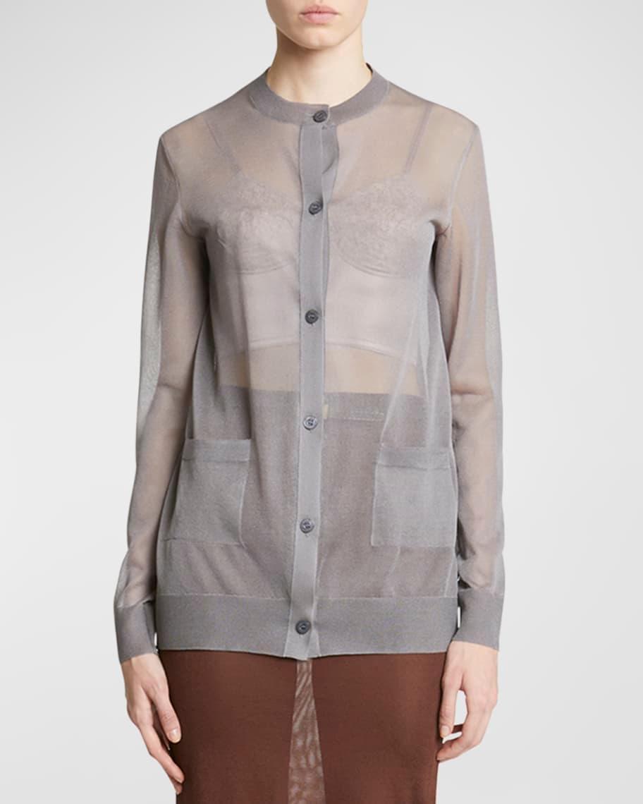 Sheer Knit Button-Front Cardigan Product Image