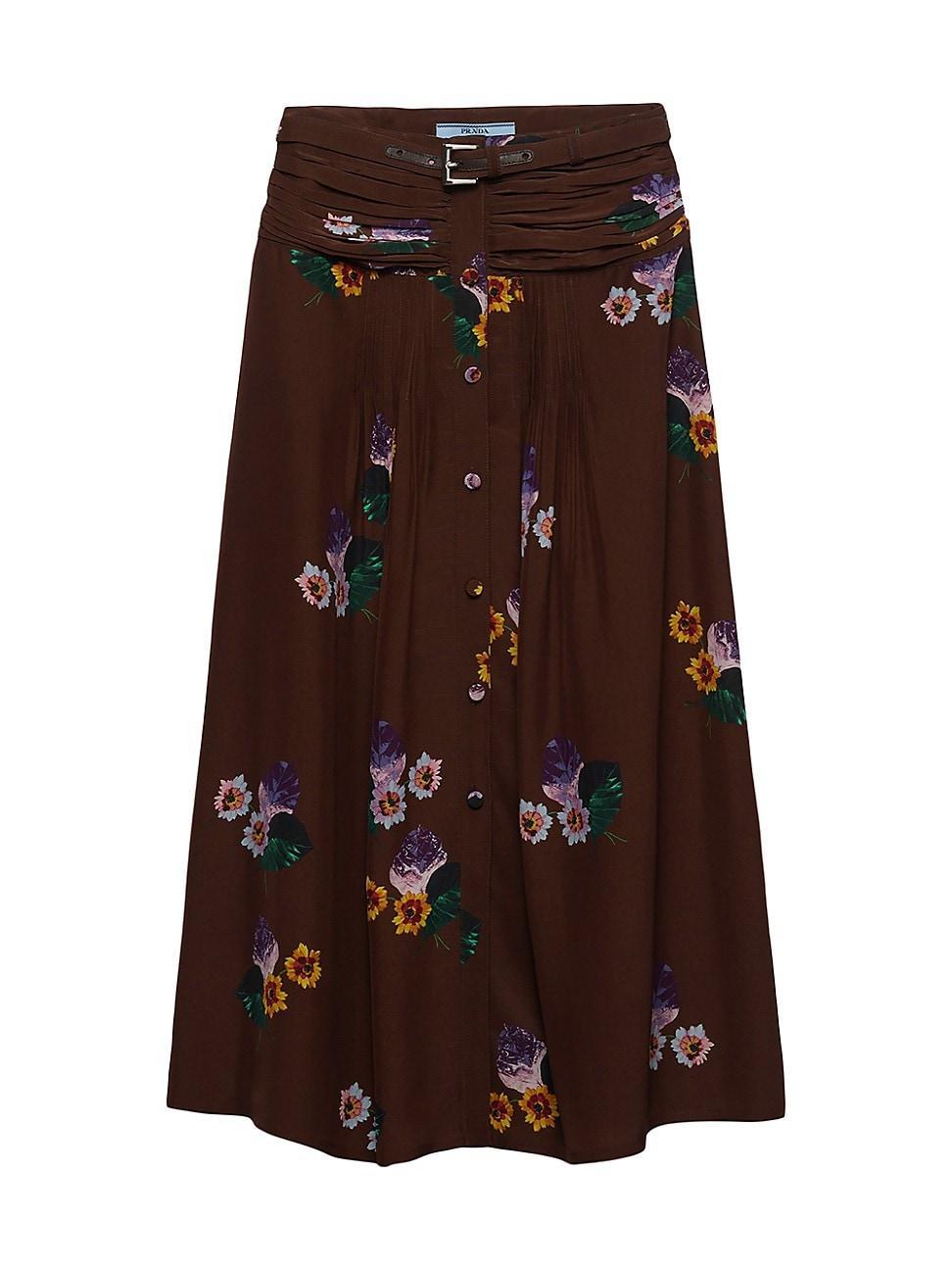 Womens Printed Pongee Midi-Skirt Product Image