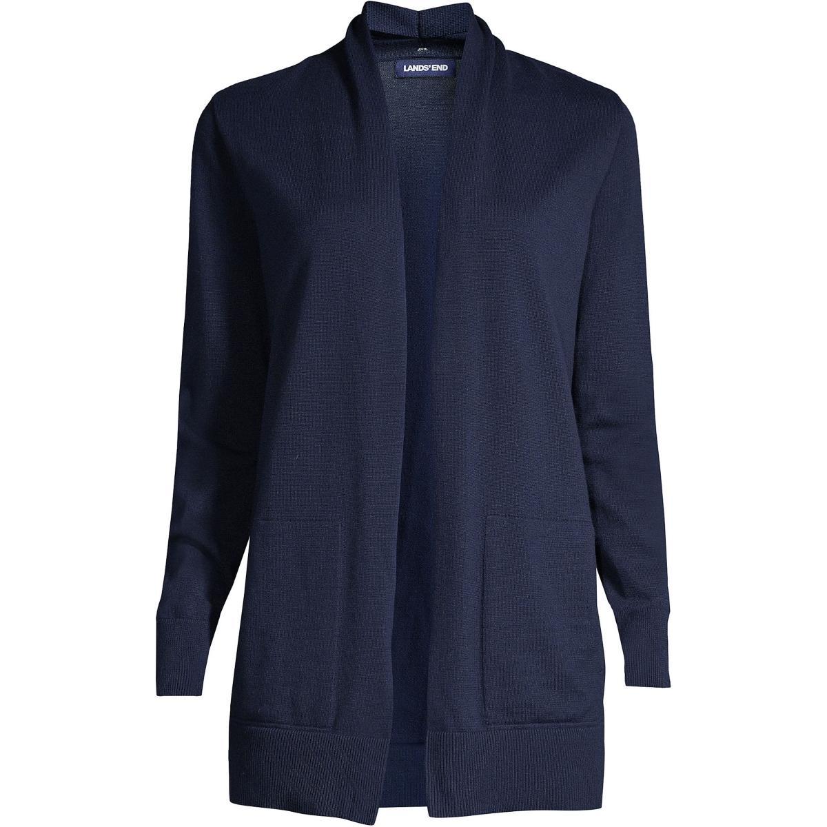 Womens Lands End Open-Front Long Cardigan Sweater Blue Product Image