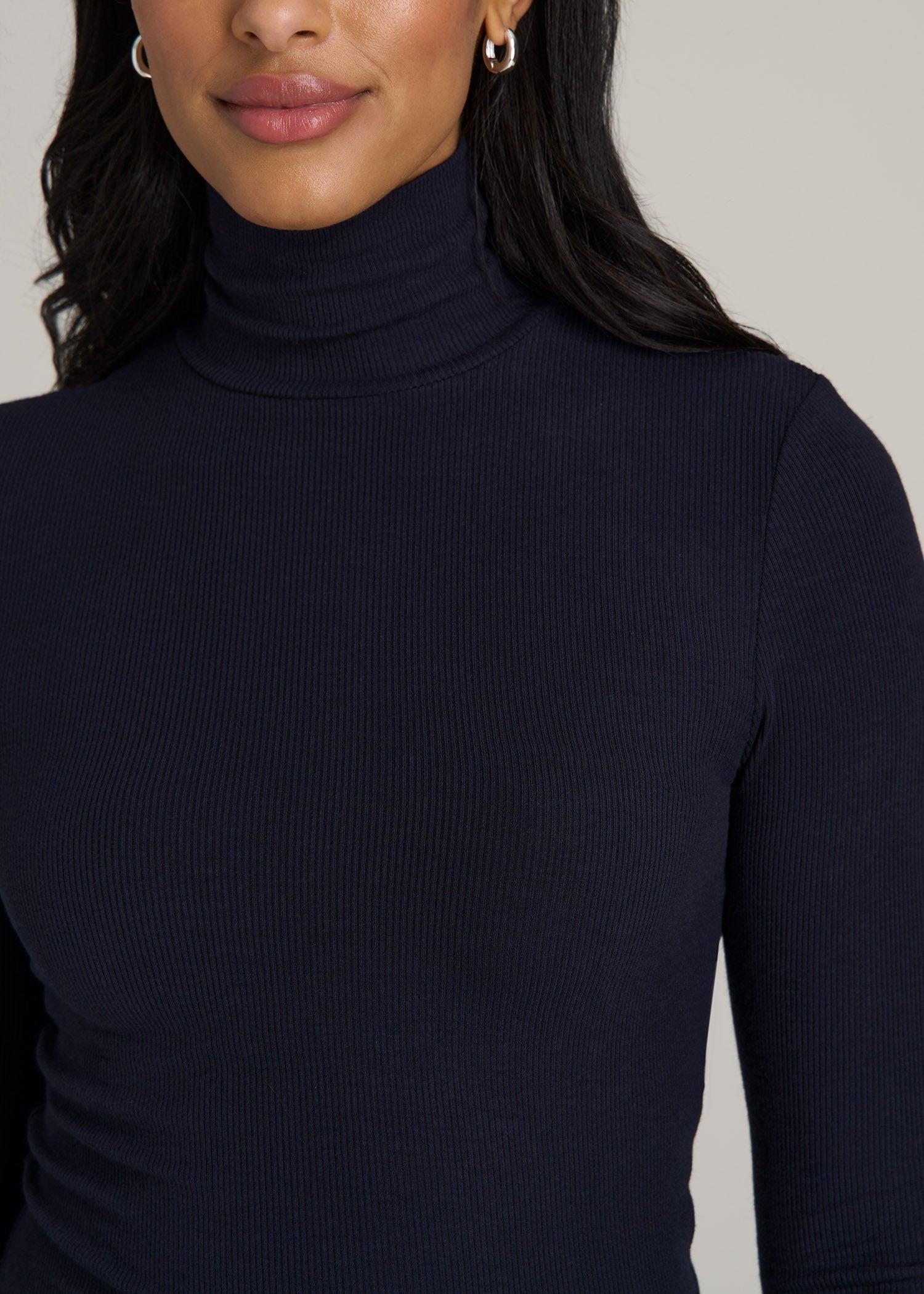 Tall Women's FITTED Long Sleeve Ribbed Turtleneck Tee in Deep Navy Product Image