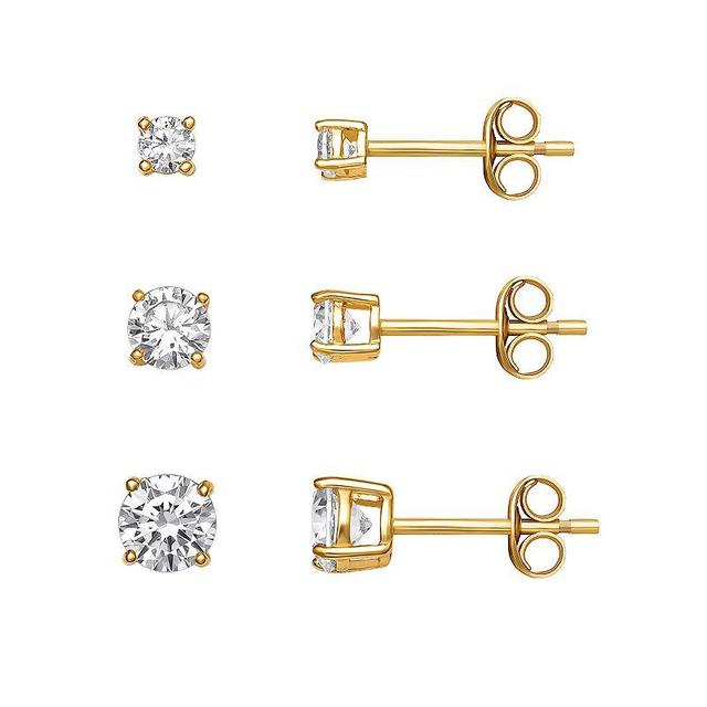 PRIMROSE Sterling Silver Cubic Zirconia Graduated Stud Earring Trio Set, Womens, Yellow Product Image