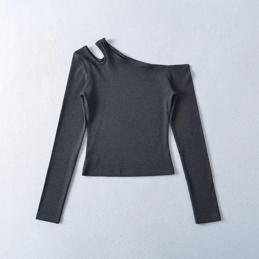 Long-Sleeve Cutout Plain Top Product Image