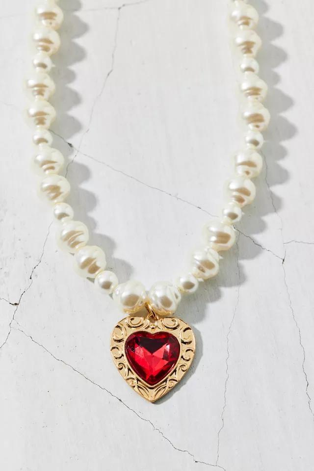 Aphrodite Rhinestone Heart Pearl Necklace Product Image