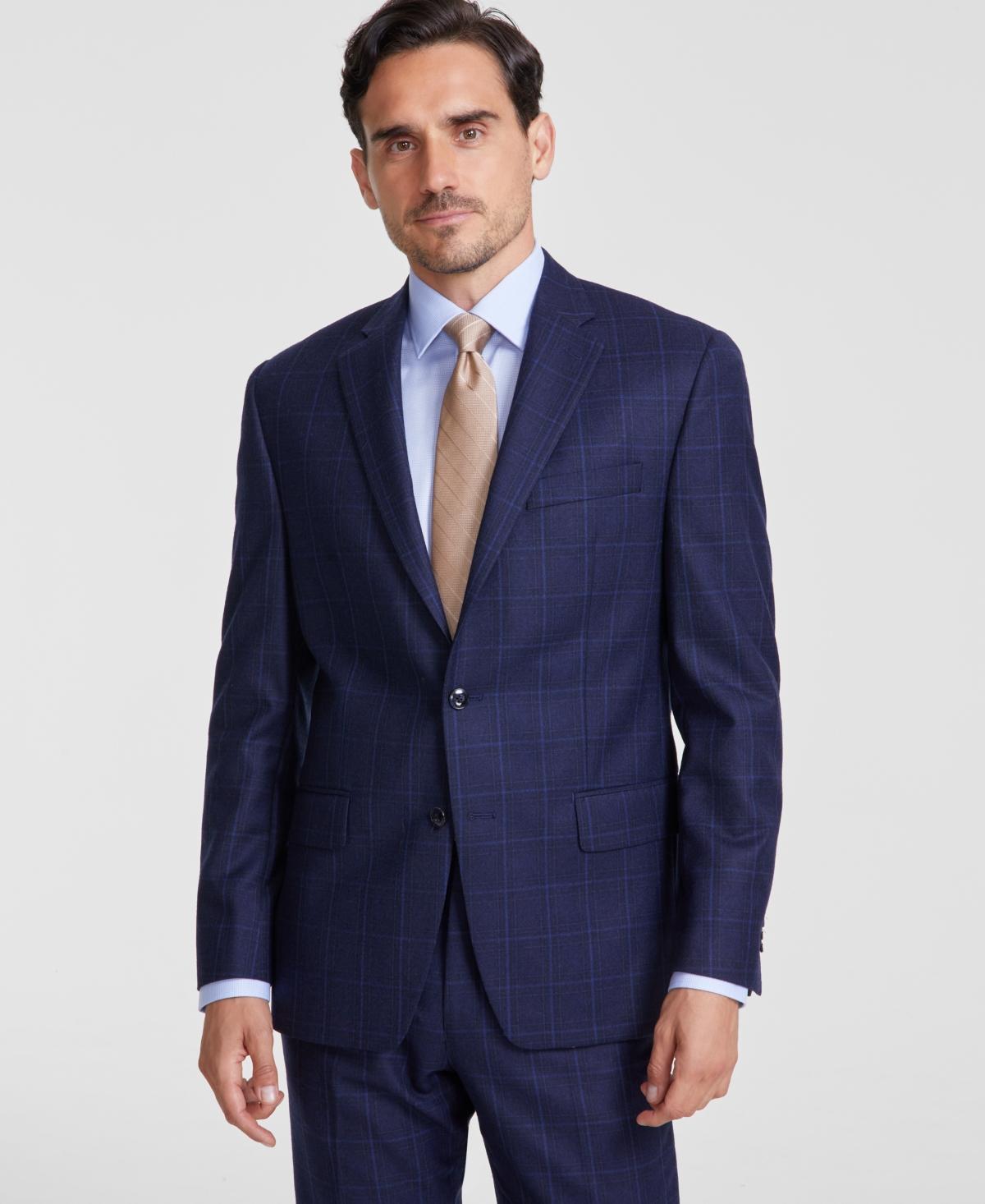 Michael Kors Mens Classic-Fit Wool-Blend Stretch Plaid Suit Separate Jacket Product Image