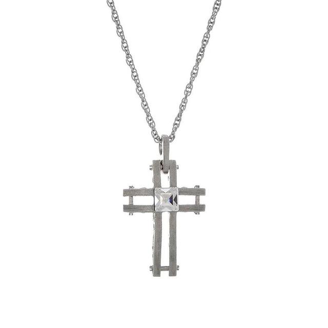 Symbols of Faith Square Crystal Cross Pendant Necklace, Womens, Gray Product Image