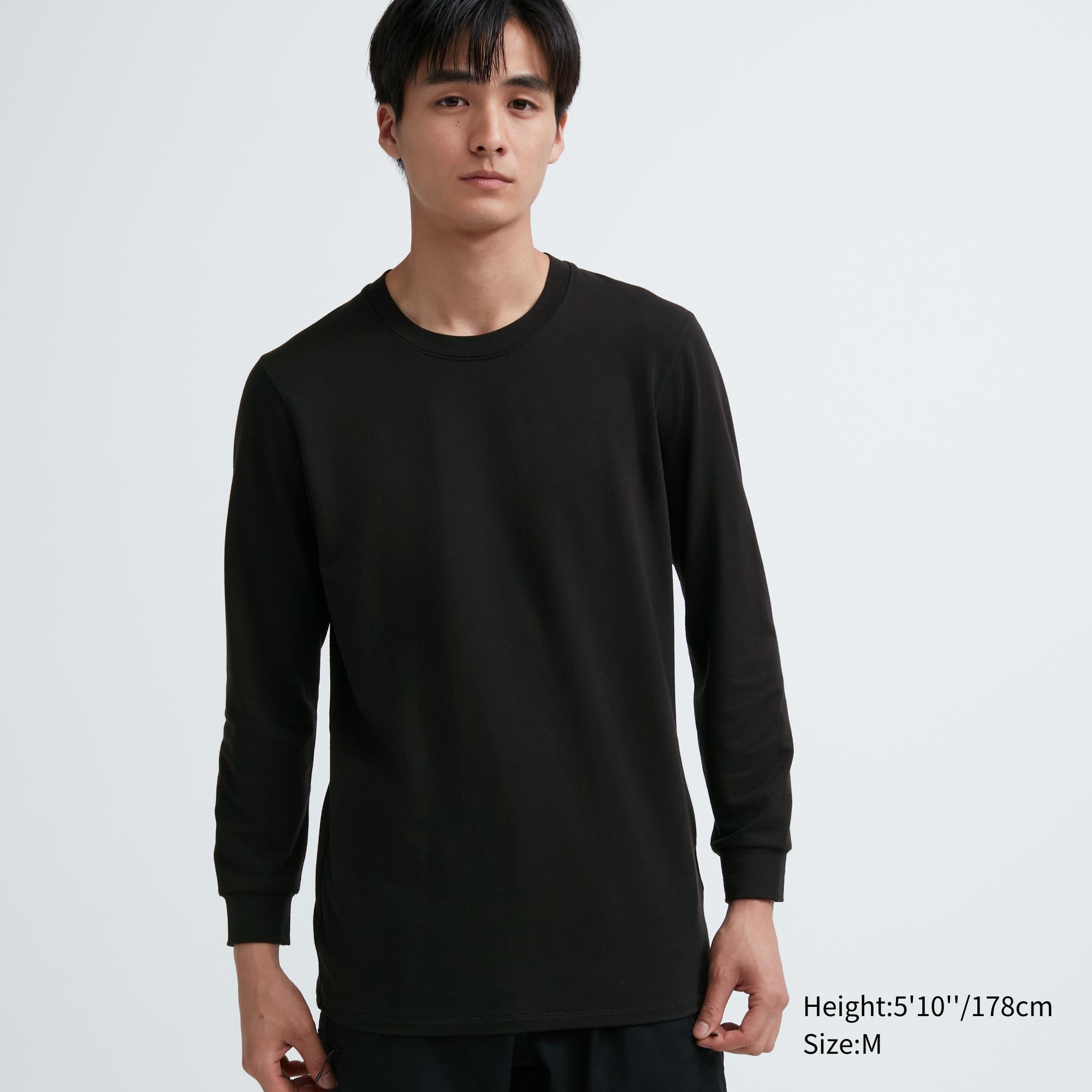 UNIQLO US Men's Heattech Cotton Crew Neck Long-Sleeve T-Shirt (Extra Warm) with Moisture-Wicking Black 3XL UNIQLO US  3XL  male Product Image