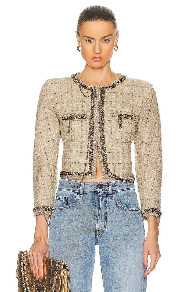 R13 Chain Embellished Crop Wool & Mohair Blend Tweed Jacket Product Image