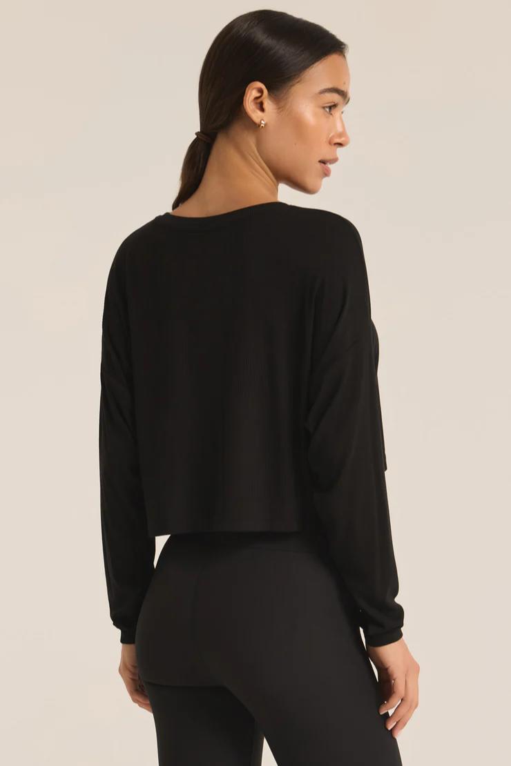 Layer On Rib Long Sleeve Top - Black Product Image