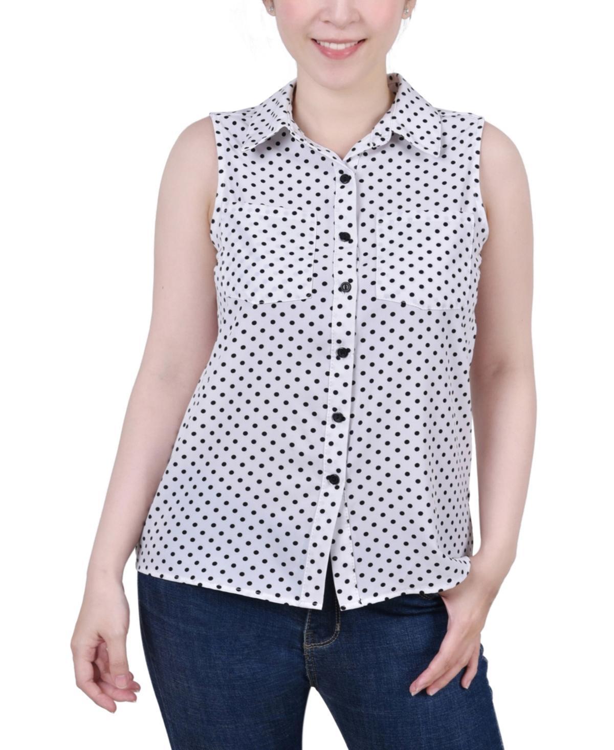 Ny Collection Womens Petite Sleeveless Notch Collar Button Front Blouse Product Image