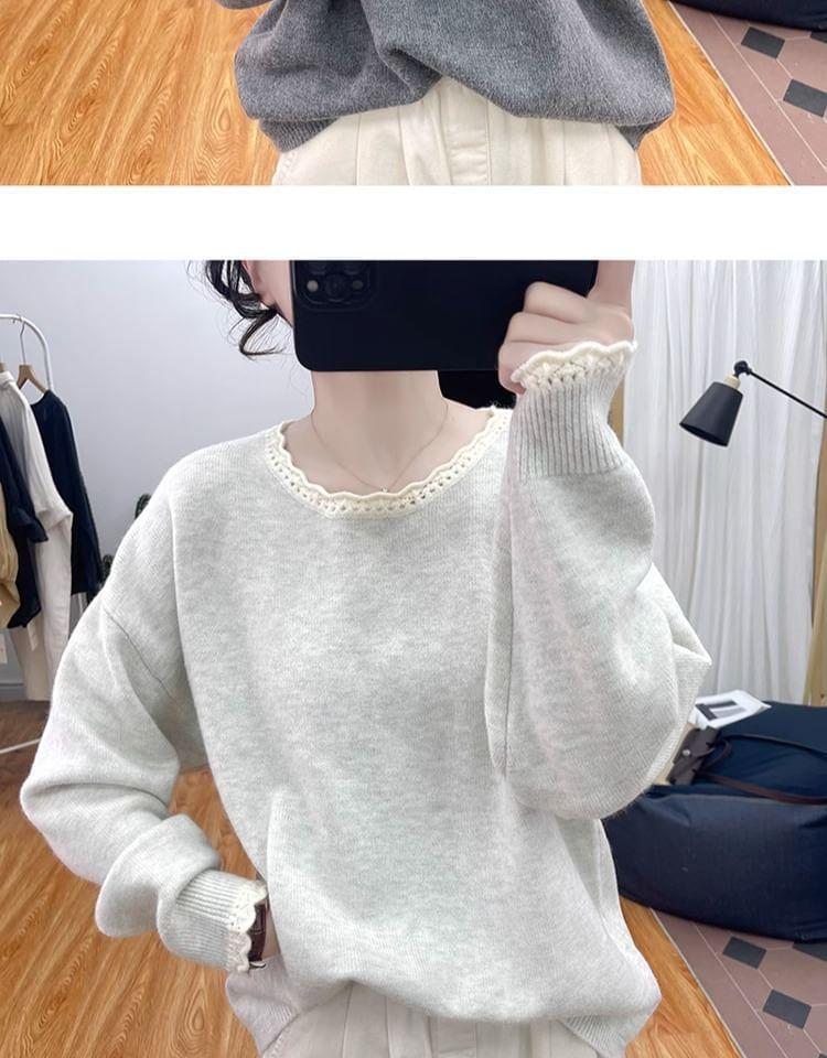 Crew Neck Contrast Trim Sweater Product Image