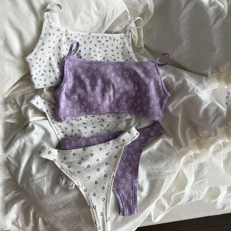 Pajama Set: Patterned Cropped Camisole + Thong Product Image