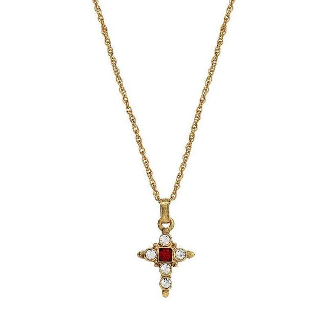 14K Gold Dipped Dark Red and Crystal Cross Pendant Necklace Product Image