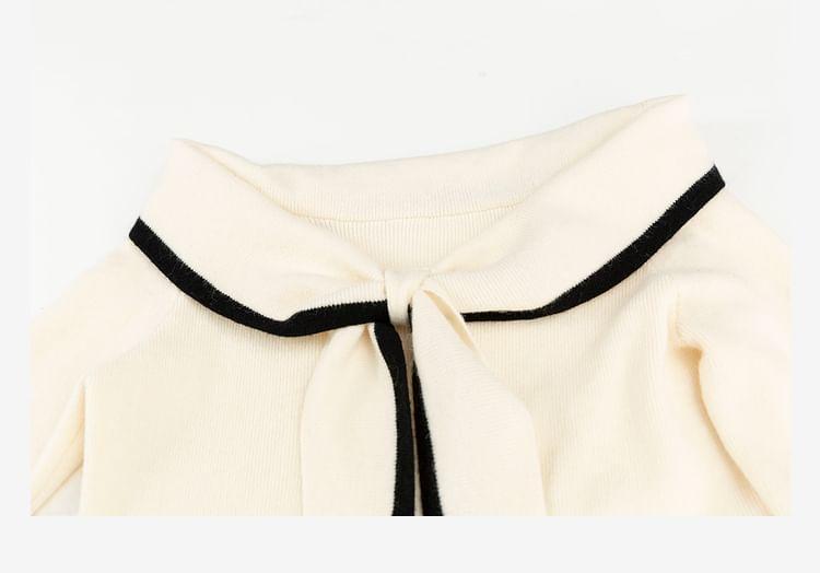 Long-Sleeve V-Neck Knot Front Knit Top Product Image