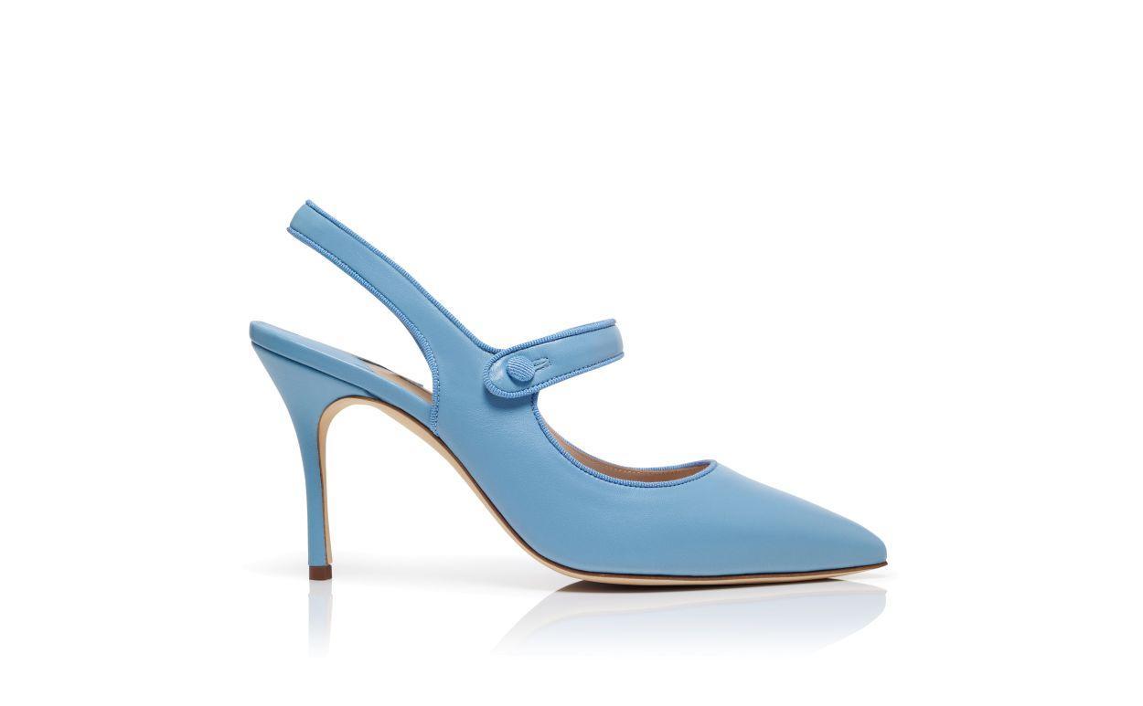 CAMPARISLI Blue Nappa Leather Pointed Toe Slingback Pumps Product Image