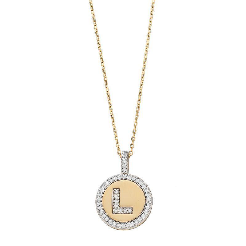 14k Gold Over Silver Cubic Zirconia Initial Pendant Necklace, Womens Product Image