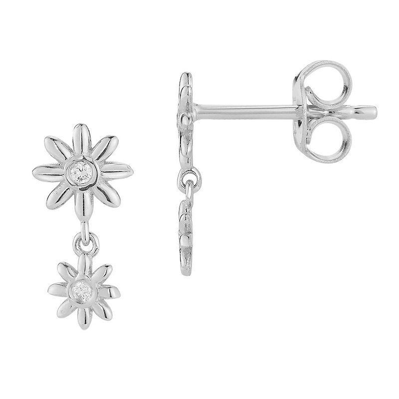 LUMINOR GOLD Diamond Accent Dainty Double Flower Drop Stud Earrings, Womens, 14k White Gold Product Image