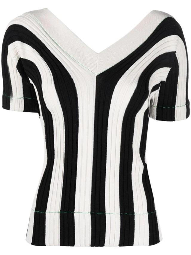 Ribbed Striped Linen-blend Top In White Product Image