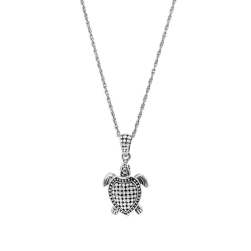 Main and Sterling Oxidized Sterling Silver Beaded Turtle Pendant Necklace, Womens Product Image