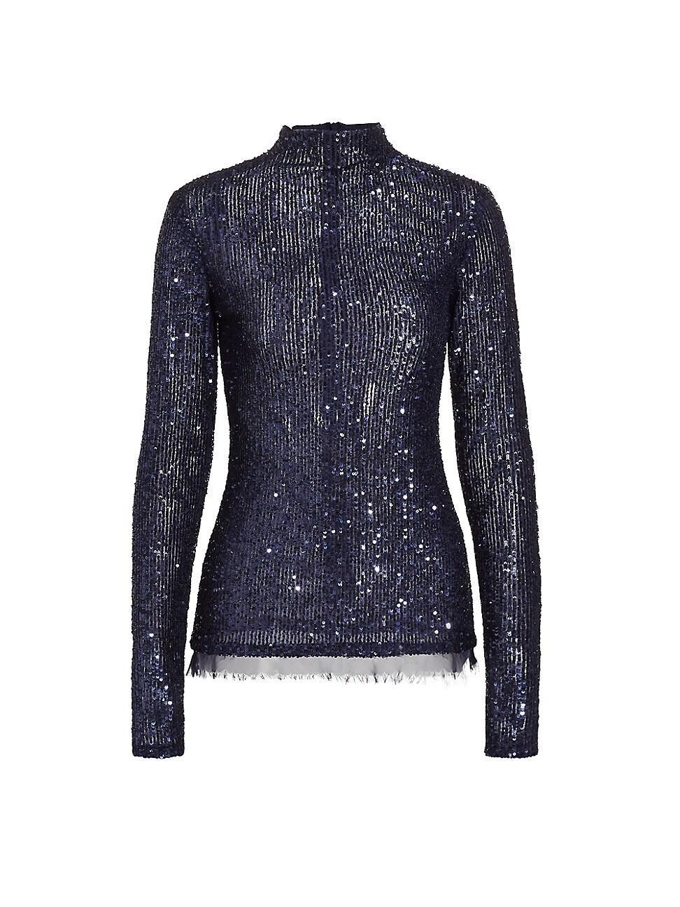 Womens Sequin-Embroidered Mock-Neck Top Product Image