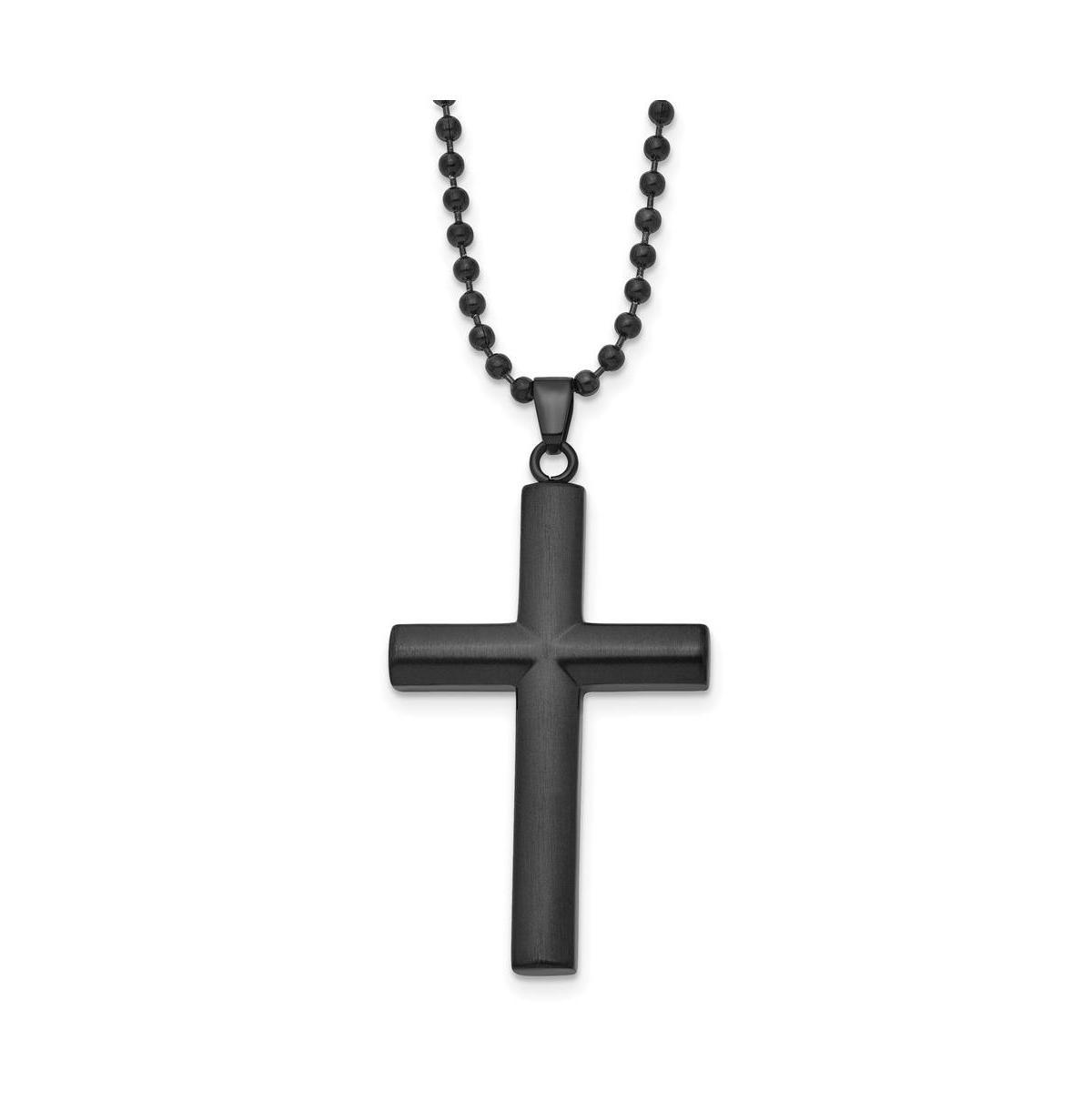 Chisel Brushed Black Ip-plated Cross Pendant Ball Chain Necklace Product Image