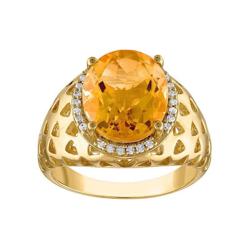 Tiara 14k Gold Over Silver Citrine & 1/8 Carat T.W. Diamond Ring, Womens Gold Tone Product Image