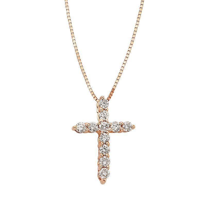 The Regal Collection 1/4 Carat T.W. IGL Certified Diamond 14k Gold Cross Pendant Necklace, Womens Pink Product Image