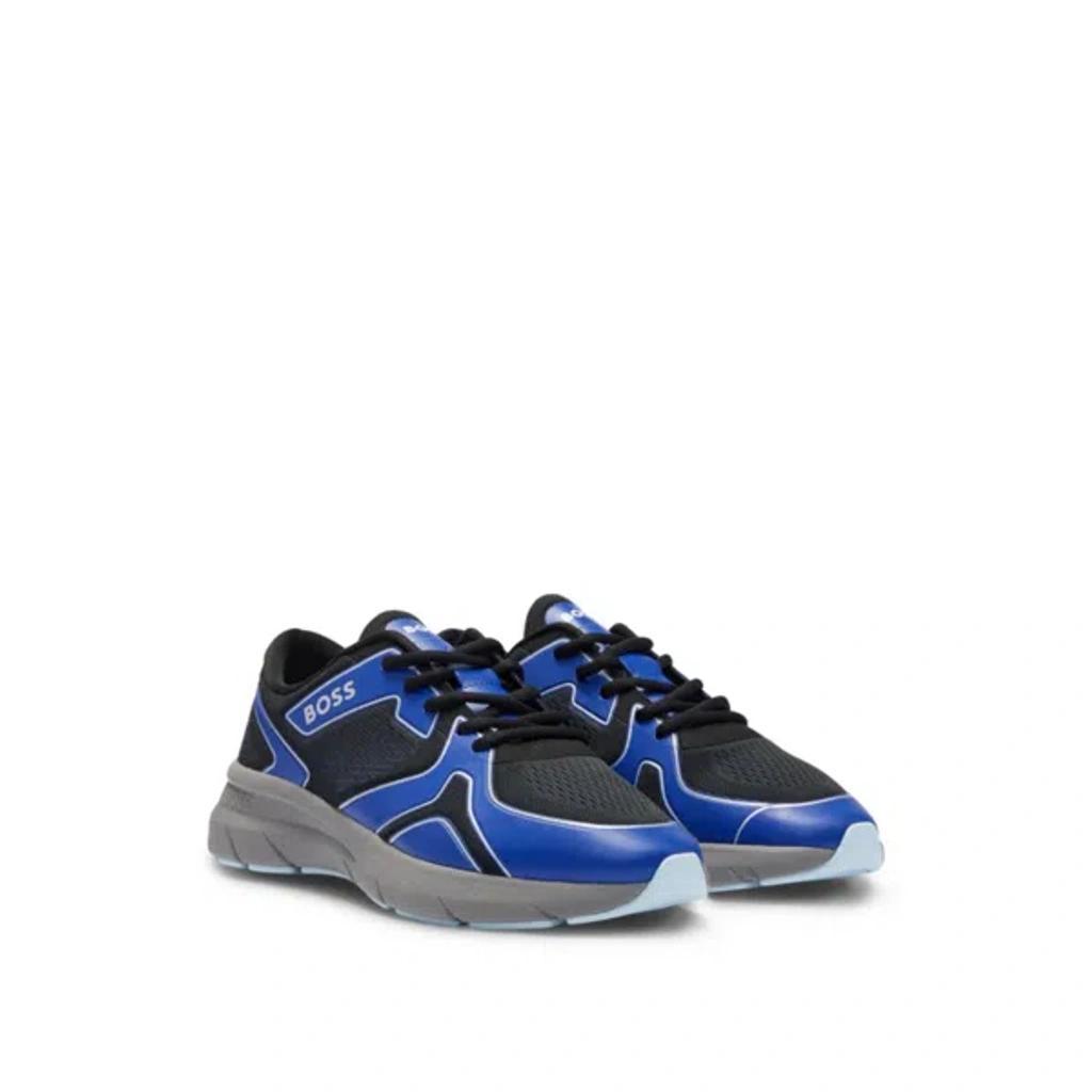 HUGO BOSS Mixed-material Trainers With Rubberized Faux Leather In Light Blue Product Image