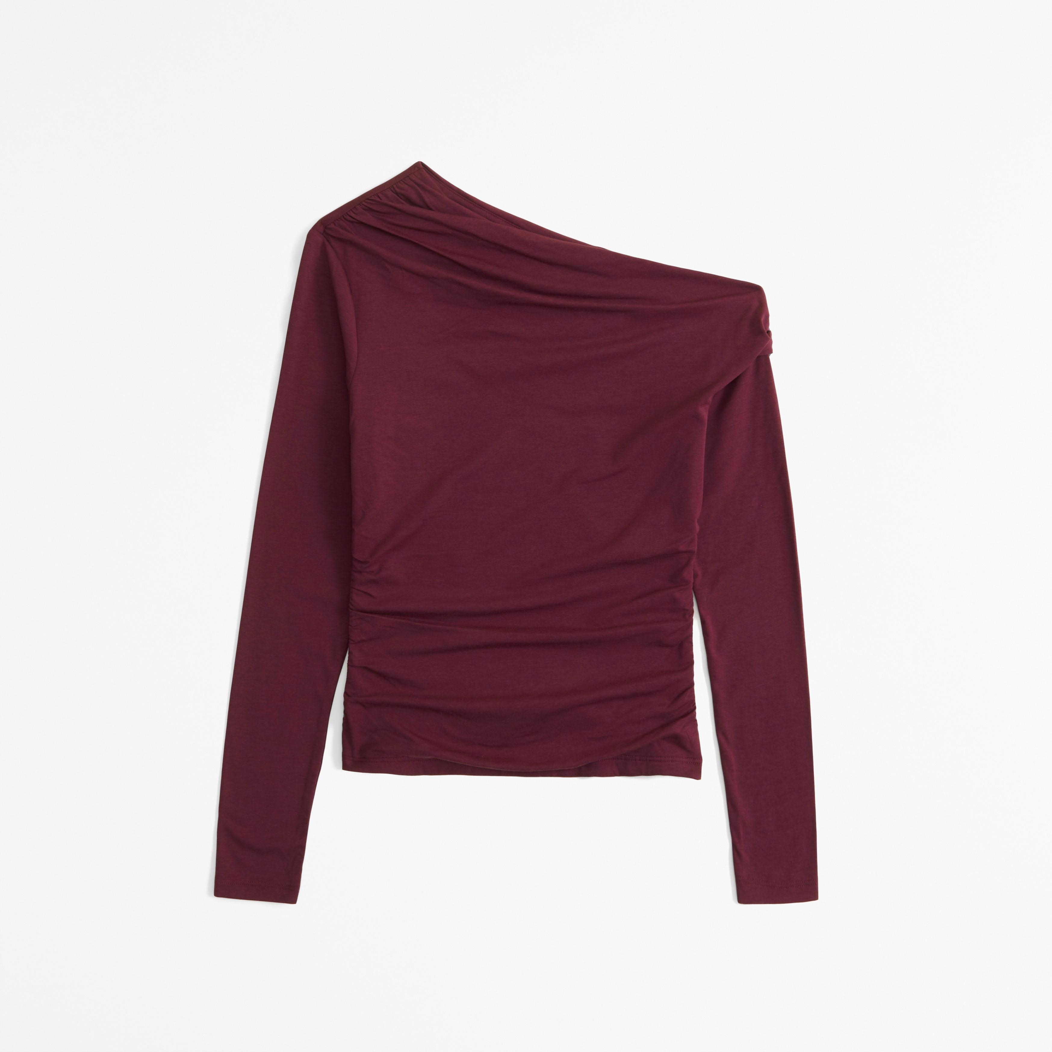 Long-Sleeve Off-The-Shoulder Draped Top Product Image