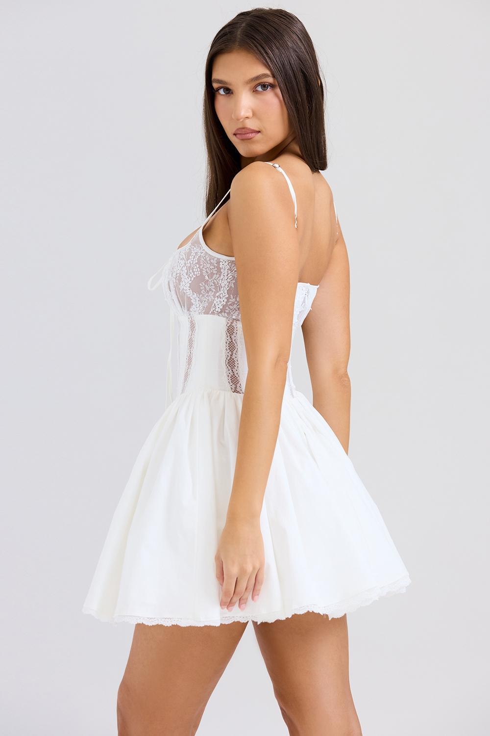 Rosaria White Cotton Corset Mini Dress Product Image