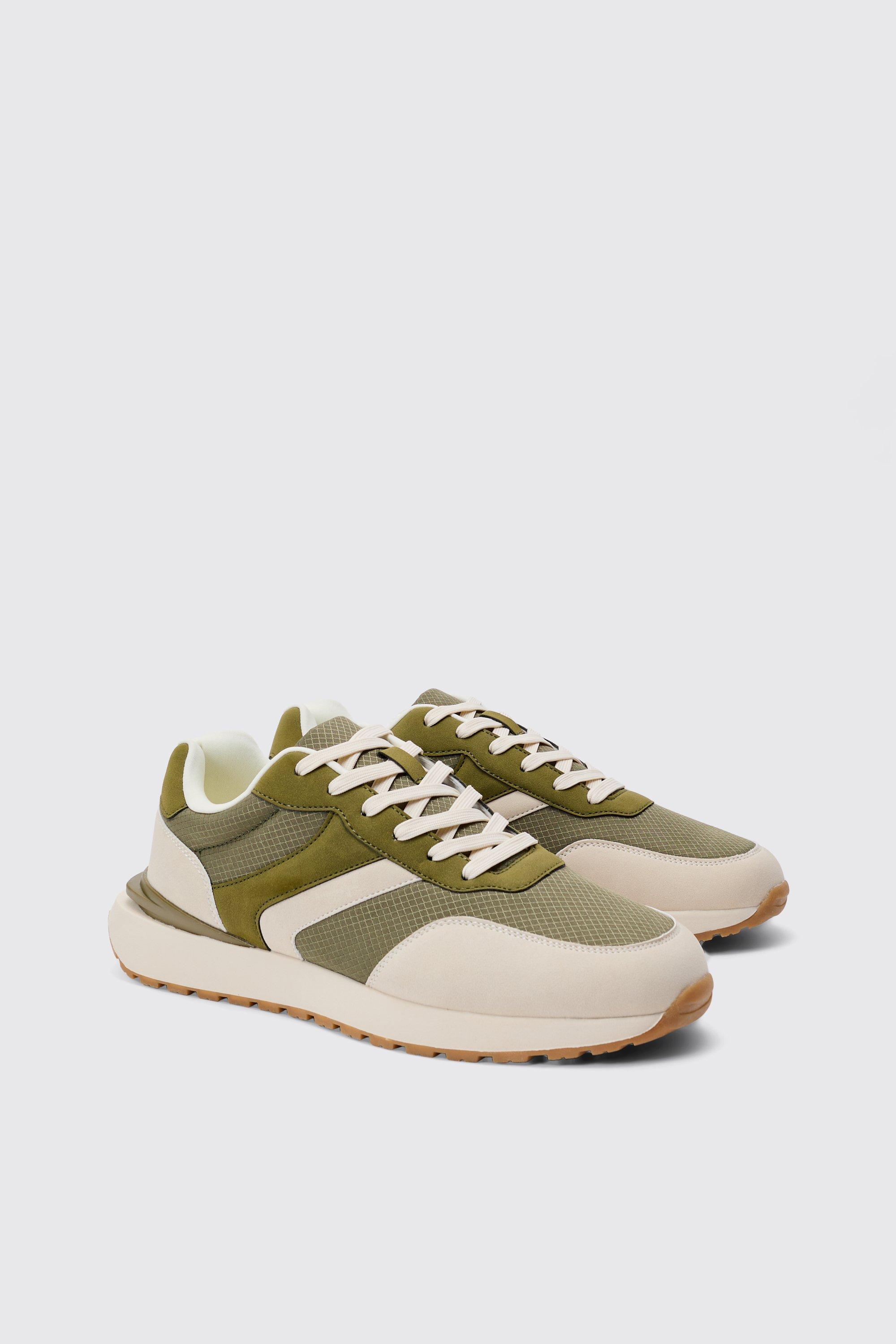 Mens Green Contrast Chunky Sole Trainers In Khaki, Green Product Image