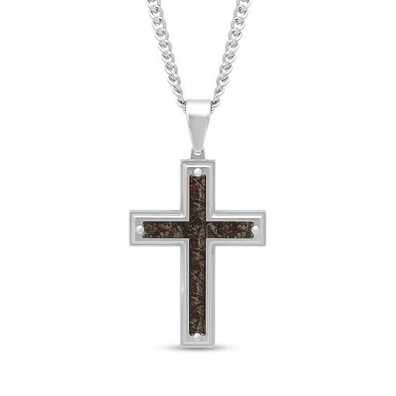 Men's Camouflage Carbon Fiber Inlay Cross Pendant in Stainless Steel - 24" Product Image