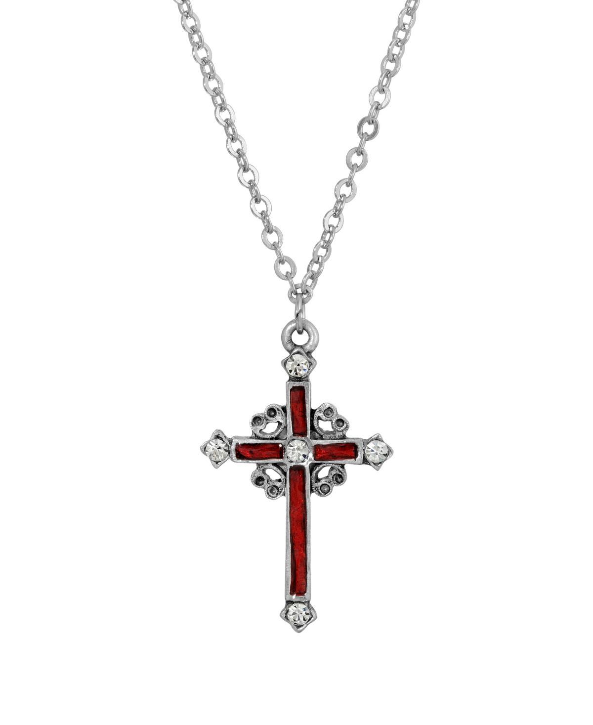 Symbols of Faith Red Enamel Cross with Crystal Accent, Womens Product Image